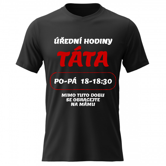 Pánské bavlněné tričko s potiskem - ÚŘEDNÍ HODINY TÁTA - černé