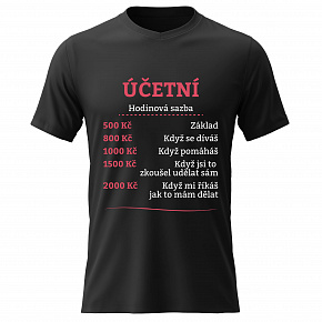 Dámské bavlněné tričko s potiskem - HODINOVÁ SAZBA ÚČETNÍ - černé