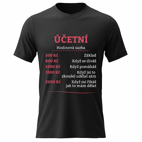 Dámské bavlněné tričko s potiskem - HODINOVÁ SAZBA ÚČETNÍ - černé