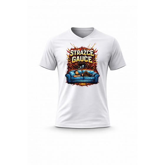 Pánské bavlněné tričko s potiskem - STRÁŽCE GAUČE - bílé