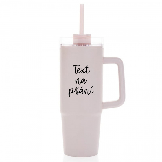 TEXT NA PŘÁNÍ - růžový cestovní termohrnek s průhledným víčkem 900 ml  