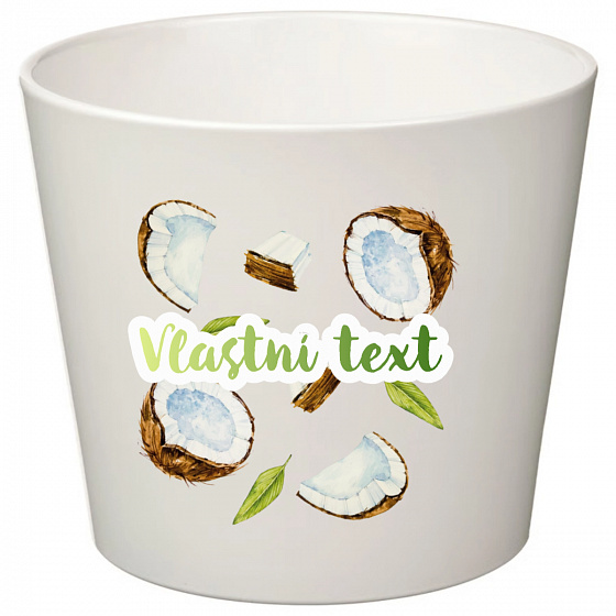 Bílý keramický květináč s ovocem a textem - malý