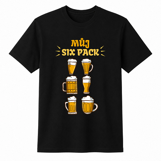 Pánské bavlněné tričko s potiskem - MŮJ SIX PACK - černé 