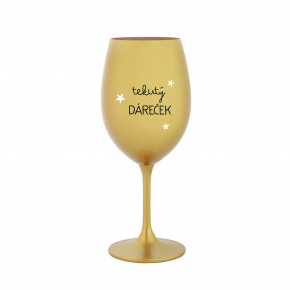 TEKUTÝ DÁREČEK - zlatá sklenice na víno 350 ml
