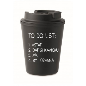 TO DO LIST:  BÝT ÚŽASNÁ - černý termohrnek 300 ml