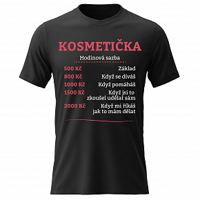 Dámské bavlněné tričko s potiskem - HODINOVÁ SAZBA KOSMETIČKA - černé