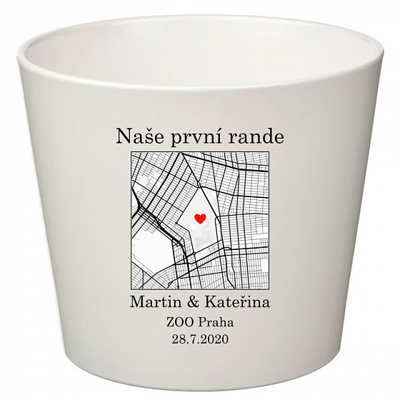 Bílý keramický květináč s mapou - velký