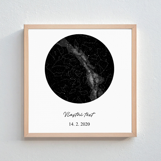 Personalizovaný magický fotoobraz v rámu - čtverec 20x20 - hvězdná mapa