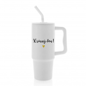 KRÁSNÝ DEN - bílý cestovní termohrnek 900 ml  