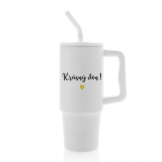 KRÁSNÝ DEN - bílý cestovní termohrnek 900 ml  