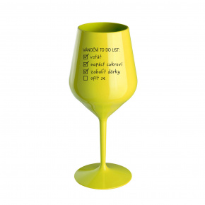 VÁNOČNÍ TODO LIST - žlutá nerozbitná sklenice na víno 470 ml