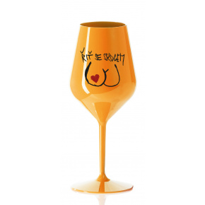 ŘIŤ SE SRDCEM - oranžová nerozbitná sklenice na víno 470 ml