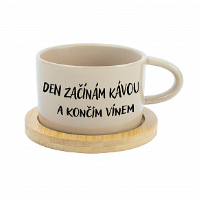 DEN ZAČÍNÁM KÁVOU A KONČÍM VÍNEM - krémový hrníček makronka 200 ml