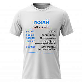 Pánské bavlněné tričko s potiskem - HODINOVÁ SAZBA - TESAŘ - bílé