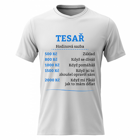 Pánské bavlněné tričko s potiskem - HODINOVÁ SAZBA - TESAŘ - bílé