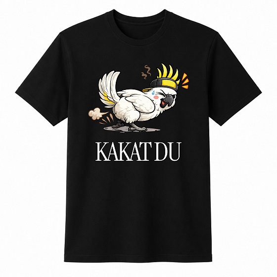 Pánské bavlněné tričko s potiskem - KAKAT DU - černé