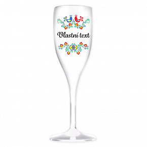 Personalizovaná bílá nerozbitná prosecco sklenice s folklórním vzorem