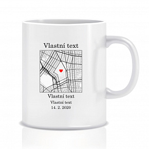 Personalizovaný klasický bílý keramický hrníček 300 ml s mapou
