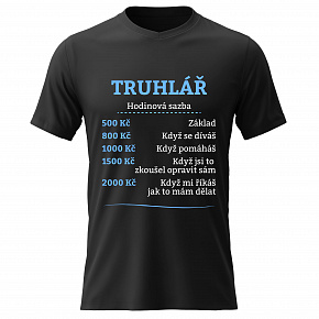 Pánské bavlněné tričko s potiskem - HODINOVÁ SAZBA - TRUHLÁŘ - černé