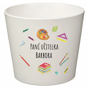 Bílý keramický květináč pro paní učitelku/pana učitele (pomůcky) - velký