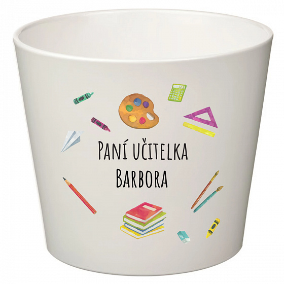 Bílý keramický květináč pro paní učitelku/pana učitele (pomůcky) - velký
