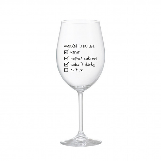 VÁNOČNÍ TODO LIST - čirá sklenice na víno 350 ml