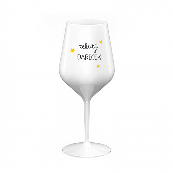 TEKUTÝ DÁREČEK - bílá nerozbitná sklenice na víno 470 ml