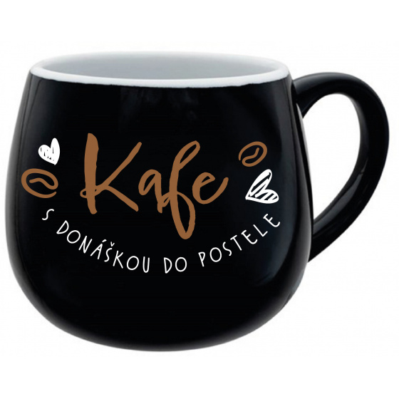 KAFE S DONÁŠKOU DO POSTELE - černý keramický hrníček 300 ml