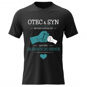 Pánské bavlněné tričko s potiskem - OTEC & SYN - černé