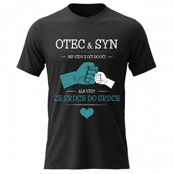 Pánské bavlněné tričko s potiskem - OTEC & SYN - černé