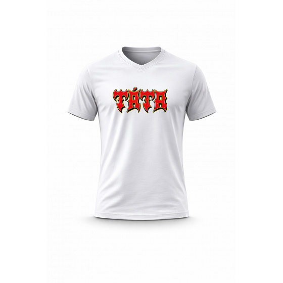 Pánské bavlněné tričko s potiskem - TÁTA (ROCK) - bílé