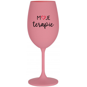 MOJE TERAPIE - růžová sklenice na víno 350 ml