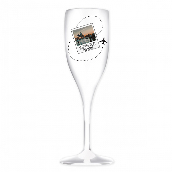 Personalizovaná nerozbitná prosecco sklenice s fotkou a cestovatelským motivem 