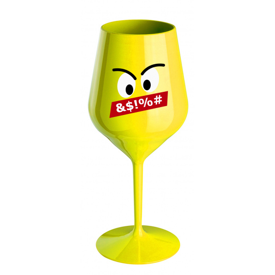 NAŠTVANÝ SMAJLÍK - žlutá nerozbitná sklenice na víno 470 ml