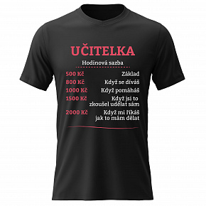 Dámské bavlněné tričko s potiskem - HODINOVÁ SAZBA UČITELKA - černé