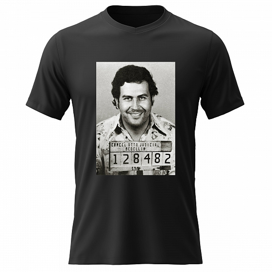 Pánské bavlněné tričko s potiskem - PABLO ESCOBAR - černé
