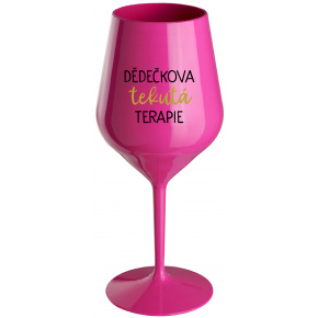 DĚDEČKOVA TEKUTÁ TERAPIE - růžová nerozbitná sklenice na víno 470 ml