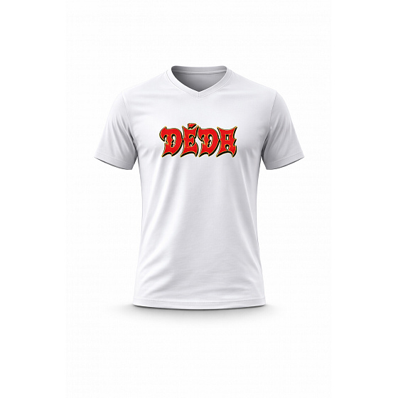 Pánské bavlněné tričko s potiskem - DĚDA (ROCK) - bílé