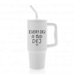 EVERY DEJ IS GUD DEJ - bílý cestovní termohrnek 900 ml  