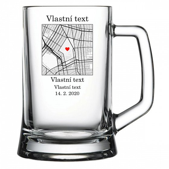 Personalizovaná pivní sklenice s mapou