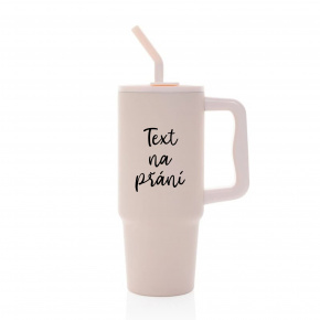 TEXT NA PŘÁNÍ - růžový cestovní termohrnek 900 ml  