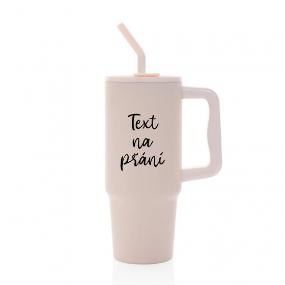 TEXT NA PŘÁNÍ - růžový cestovní termohrnek 900 ml  