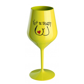 ŘIŤ SE SRDCEM - žlutá nerozbitná sklenice na víno 470 ml