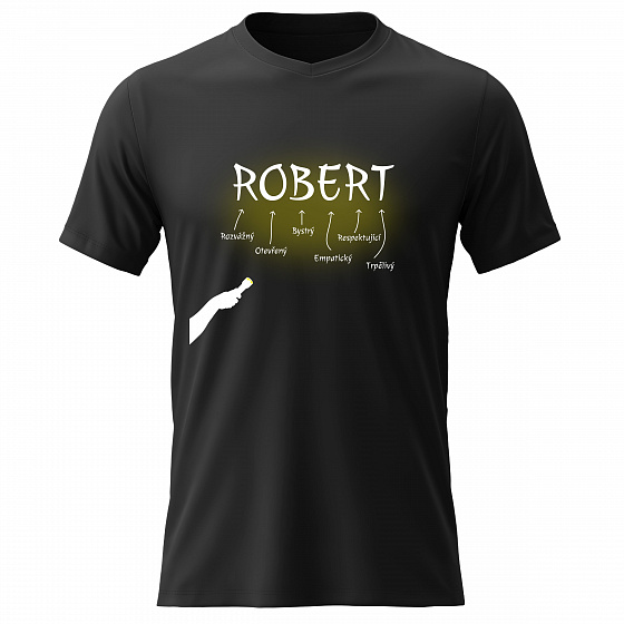 Pánské bavlněné tričko s potiskem - VLASTNOSTI - ROBERT - černé