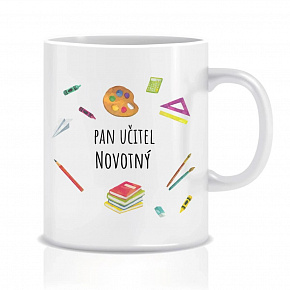 Personalizovaný klasický bílý keramický hrníček 300 ml pro paní učitelku/pana učitele (pomůcky)