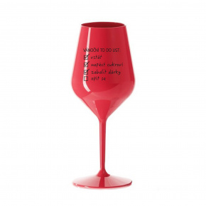 VÁNOČNÍ TODO LIST - červená nerozbitná sklenice na víno 470 ml