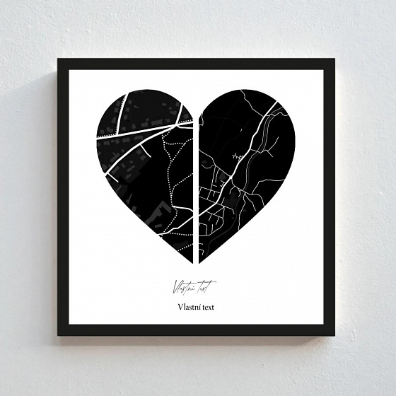 Personalizovaný magický fotoobraz v rámu - čtverec 20x20 - Dvě místa, jedno srdce