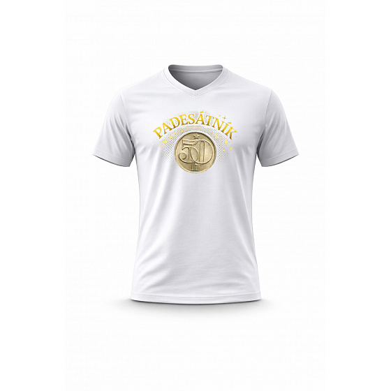 Pánské bavlněné tričko s potiskem - PADESÁTNÍK - bílé
