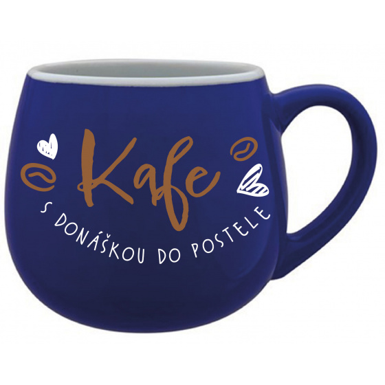 KAFE S DONÁŠKOU DO POSTELE - modrý keramický hrníček 300 ml