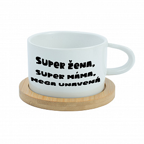 SUPER ŽENA, SUPER MÁMA, MEGA UNAVENÁ. - bílý hrníček makronka 200 ml